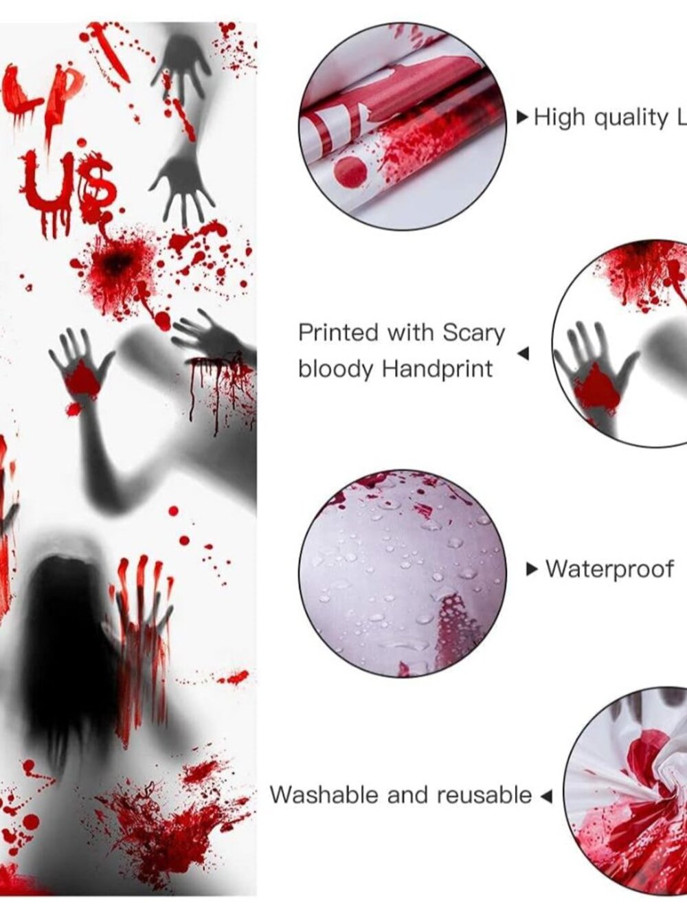 Halloween Giant Bloody Handprint Decorations, 3 PCS Halloween Door Cover Window - Picture 4 of 7